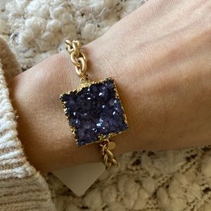 NWT Caro’s Jewelry Square Amethyst Druzy gold chain bracelet